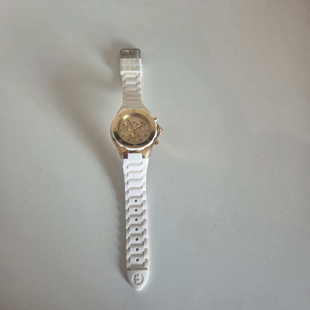 Michele Tahitian Jelly Bean Gold White Silicone Chronograph Watch MWW12F000031